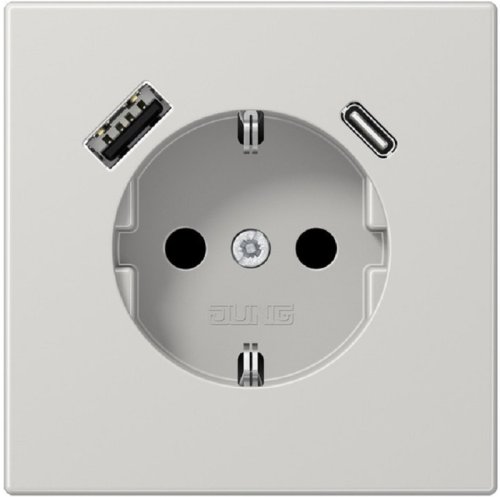 Розетка с заземлением +2хUSB тип A+C без рамки Jung LS990 1-м. серый картинка